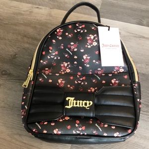 Juicy Couture Ditsy Rose Black Pretty Bow Faux Leather Backpack NWT